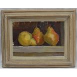 Sarah Spackman Three Pears Oil on canvas Initialled and dated '93, Label verso 19.