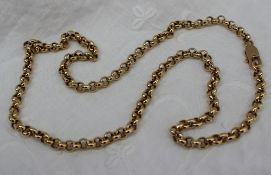 A 9ct yellow gold necklace, with circular links to a lobster claw clasp, approximately 37.
