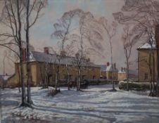 Donald H Floyd Bulwark house in the snow Oil on canvas Signed and inscribed verso 70 x 90.