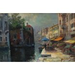 20th century Italian School A Venetian canal scene Oil on canvas Indistinctly signed 55 x 86cm