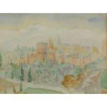 John Mellor A continental town from the hills Watercolour Signed 24 x 32cm