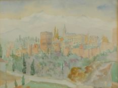 John Mellor A continental town from the hills Watercolour Signed 24 x 32cm