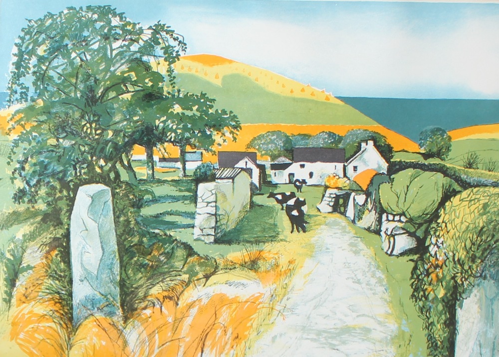 After John Elwyn A farm scene with Fresian cattle in the foreground A limited edition print No.