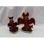 Two Hughes Wales pottery World of Groggs resin models of dragons 'Cymru am Byth'