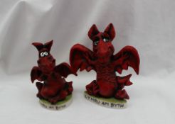 Two Hughes Wales pottery World of Groggs resin models of dragons 'Cymru am Byth'