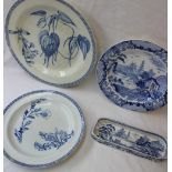 A Wedgwood pottery blue and white plate decorated with flowers and leaves, impressed mark, 24.