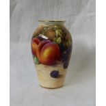 A Royal worcester porcelain vase painted with peaches and blackberries to an ivory ground,