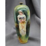 A Bonn porcelain tapering vase painted with a maiden in a landscape signed K.