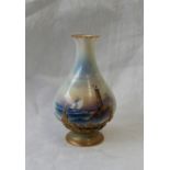 A Royal Worcester porcelain baluster vase, painted with a sailing ship in front of a lighthouse,