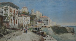 19th century Continental School A harbour scene Watercolour 34 x 63cms