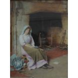 Charles Edward Wilson An interior scene with a figure seated by a fireplace reading a