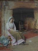 Charles Edward Wilson An interior scene with a figure seated by a fireplace reading a