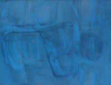 20th century British School Abstract in blues Oil on board Initialled JEH 1961 74 x 99cm