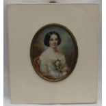 Pina Migliore Katherine Davy A miniature painted onto Ivory Signed and label verso 9 x 7cms