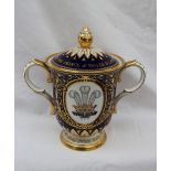 A Royal Crown Derby porcelain twin handled cup and cover,