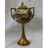 A Royal Worcester porcelain two-handled pedestal vase and cover of urn form, shape No.