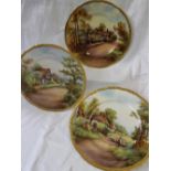 Three Royal Worcester porcelain plates of circular ogee form,