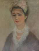 Edda Baronin von Wedel (born 1867) Head and shoulders portrait of a lady wearing pearls Oil on