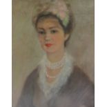 Edda Baronin von Wedel (born 1867) Head and shoulders portrait of a lady wearing pearls Oil on