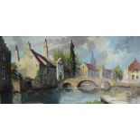 20th century continental school Bruges Oil on canvas Indistinctly signed 55 x 103cm Together with