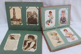 Two postcard albums containing circa 180 postcards including floral studies, Peter Pan, Elves,