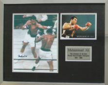 Muhammad Ali - a signed colour photograph with another colour photograph and plaque inset "Muhammed