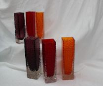 Six assorted Whitefriars Geoffrey Baxter Nailhead vases, in Orange, amethyst and ruby colours, 20.