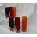 Six assorted Whitefriars Geoffrey Baxter Nailhead vases, in Orange, amethyst and ruby colours, 20.