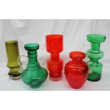 Five Riihimaki of Finland pieces of glass by Tamari Aladin including two Kleopatra jugs,
