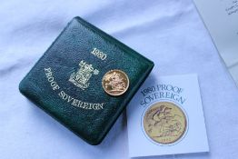 An Elizabeth II gold proof sovereign, dated 1980,