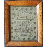 An early 19th century sampler, depicting "Bengall Cathedral", trees,
