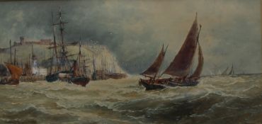 Thomas Bush Hardy 1842-1897 "Off Scarboro" Watercolour Signed and dated 1890 23 x 46cms