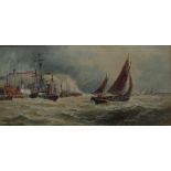 Thomas Bush Hardy 1842-1897 "Off Scarboro" Watercolour Signed and dated 1890 23 x 46cms