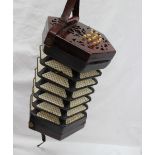 A Concertina with rosewood pierced ends, and thirty one bone buttons, No.