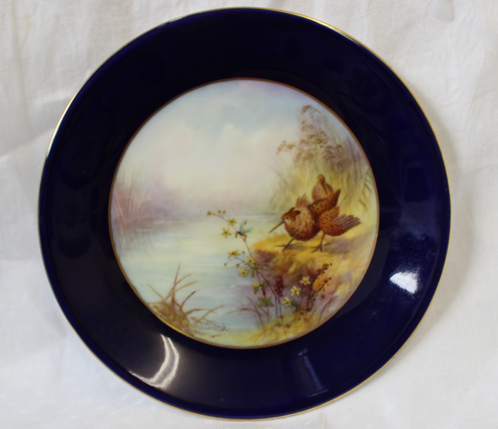 A Royal Worcester porcelain plate, transfer and infil decorated with woodcock, titled 'Ruff', - Image 2 of 6