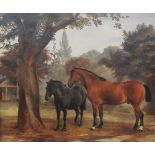 20th century British School Horses resting under a tree Oil on canvas 62 x 75cm