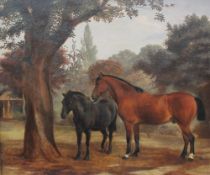 20th century British School Horses resting under a tree Oil on canvas 62 x 75cm