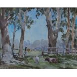 A M Richardson Cattle in a field Watercolour Signed 27 x 33.