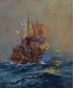 Frank Henry Mason A galleon Watercolour Signed 29.