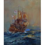 Frank Henry Mason A galleon Watercolour Signed 29.