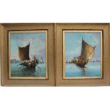 G Carelli Fishermen in a boat Oil on canvas Signed 57.