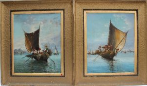 G Carelli Fishermen in a boat Oil on canvas Signed 57.