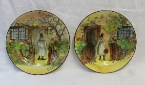 A pair of Royal Doulton plates, transfer and infil decorated in the 'Gaffers' pattern,