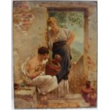 19th century continental A Greek figure seated painting a vase A hand embellished print 50.5 x 39.