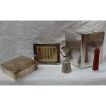 A silver cigarette box of square form together with a silver desk calendar, silver cigarette case,