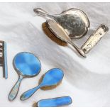 A George V silver and enamel part dressing table set, London,