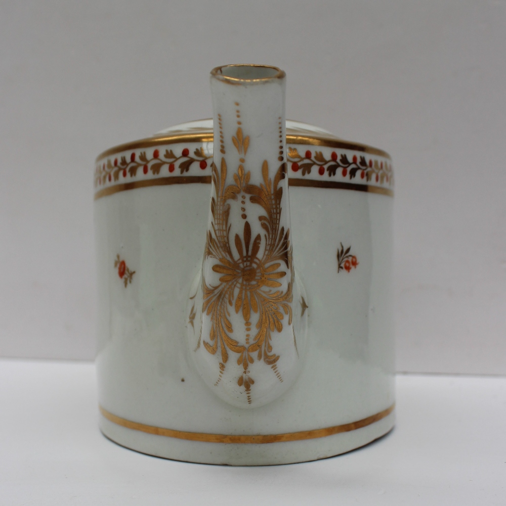 A 19th century porcelain teapot of oval form decorated with a floral band in gilt lines, - Image 4 of 5