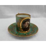 A continental porcelain coffee can and saucer,