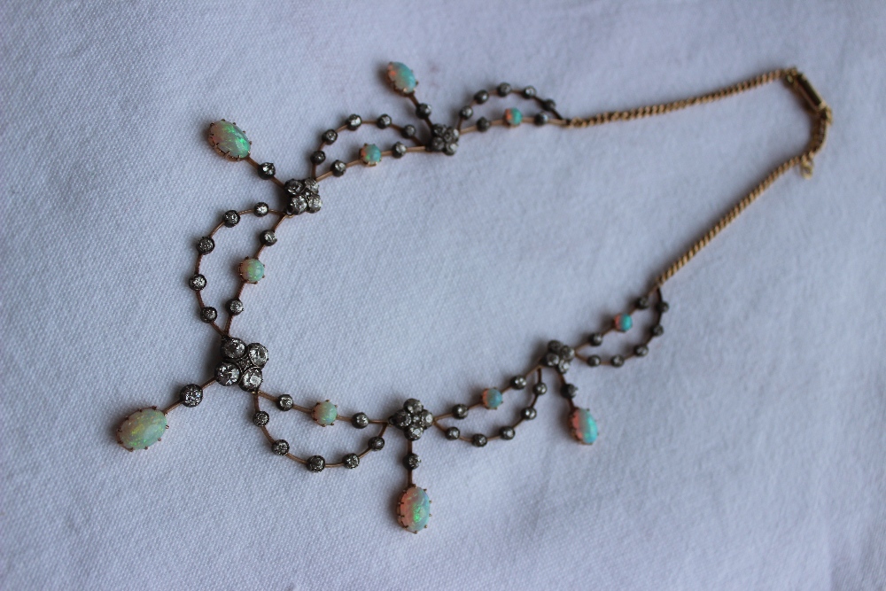 An Edwardian opal and diamond fringe necklace, - Image 2 of 4