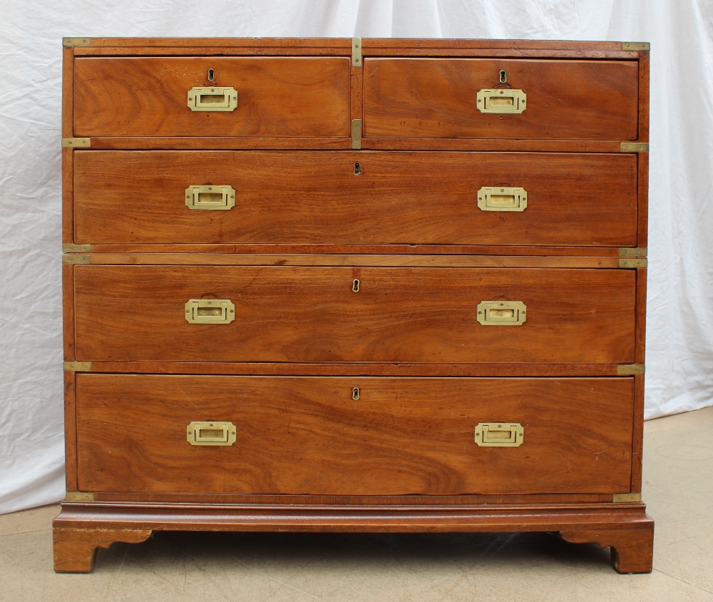 A 19th century mahogany chest of drawers converted into a two section campaign chest with brass - Image 2 of 6